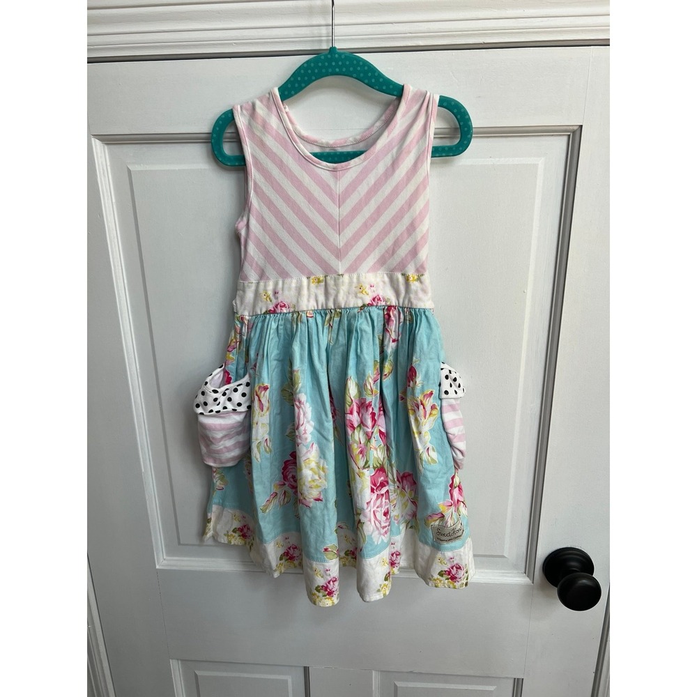 Sweethoney blue floral pink‎ stripe dress size 4T